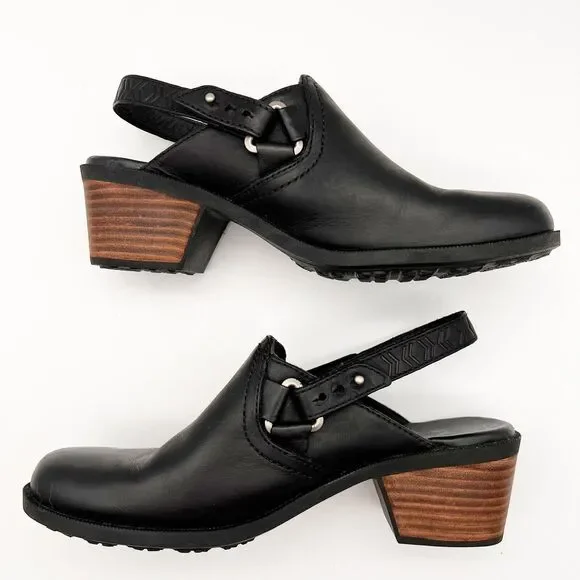 TEVA Foxy Black Leather Adjustable Slingback Mid Block Heel Clogs Women’s 7.5 - Picture 5 of 12